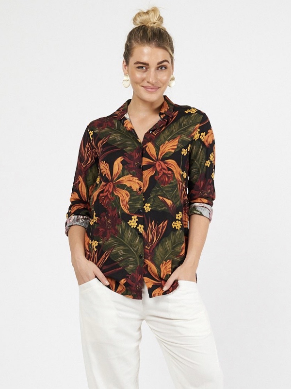 Winter Floral Shirt - traditional style shirt in earthy tones for winter