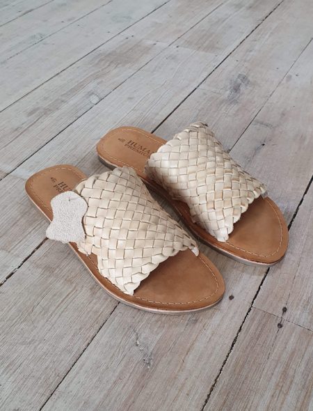 Woven Slides - are a slip on woven leather mule in nude.